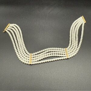 Multi-Strand Faux Pearl Choker with Rhinestone Accents - Wedding Necklace